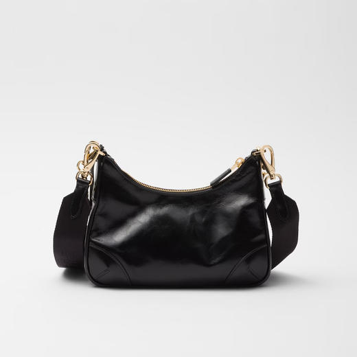 PRADA 普拉达 女士 Re-Edition 2002 珐琅金属三角形徽标皮革子母单肩包 黑色 1BH204 2CYR F0002 SOO 商品图1