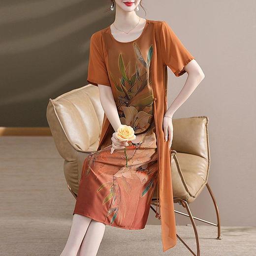 TZF-中国风妈妈装连衣裙夏季短袖洋气质夏季中长款显瘦裙子 商品图3