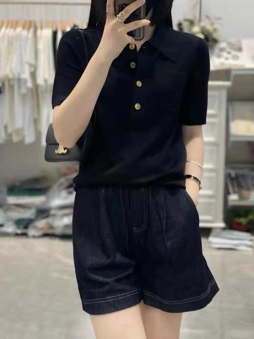 雀说 洋气POLO领天丝+精纺羊毛短袖针织薄款半袖衬衣领打底T恤衫4ZF-42101 商品图3