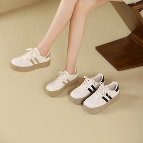 【限时秒杀】西遇厚底德训鞋女新款复古美式学院风撞色小白鞋低帮板鞋V0046718