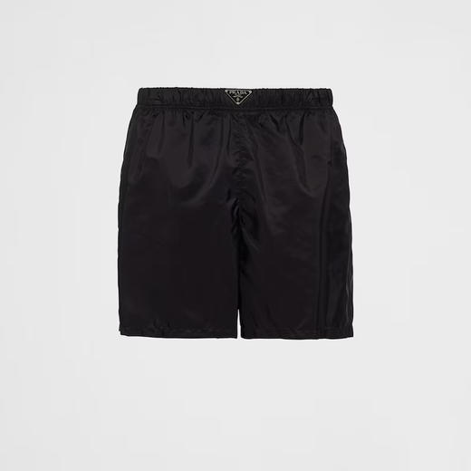 PRADA 普拉达 男士珐琅金属三角形徽标尼龙泳裤 黑色 UB372 1WQ9 F0002 商品图0