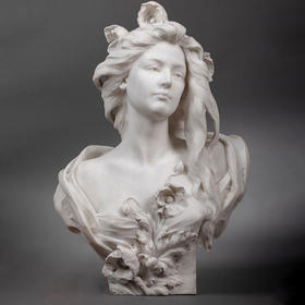 独角鹿西洋古董1900年代西班牙出品卡拉拉大理石精雕少女主题半身像