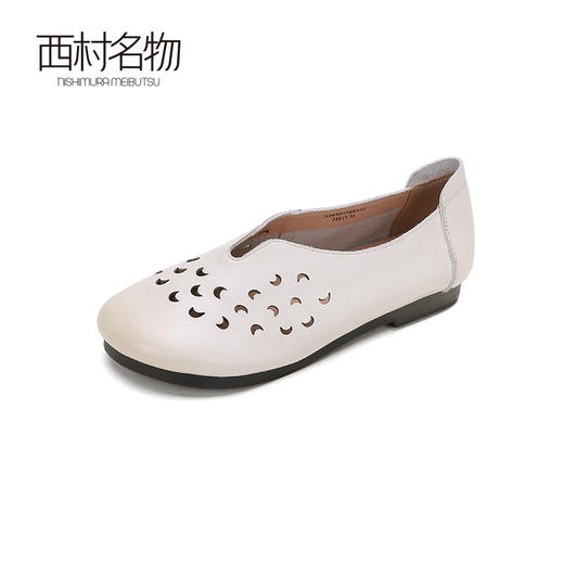 西村名物2024夏季新品软底软面妈妈鞋镂空浅口单鞋平跟透气休闲鞋 商品图1