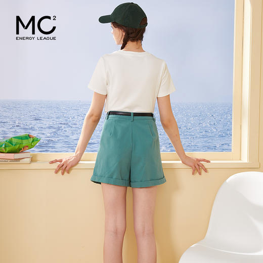 mc2白色圆领短袖T恤女装2024夏季新款净色小短款上衣配吊坠 商品图3