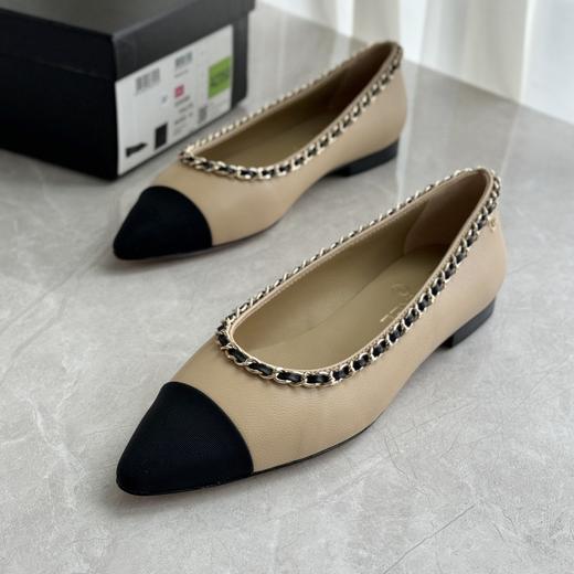 外贸原单小香风羊皮女鞋中跟链条法式复古单鞋通勤气质百搭平底鞋高跟鞋 商品图7