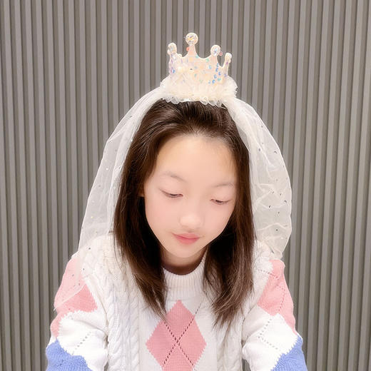 【限时特价！好用不伤发】可爱儿童亮片头纱生日帽发箍甜美皇冠蝴蝶结发夹跨境公主宝宝发饰 商品图1