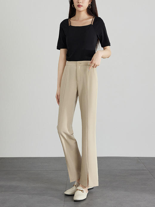 【专属特价】熙世界九分微喇裤夏季薄款2025新款小个子显瘦休闲开叉喇叭裤子 商品图2