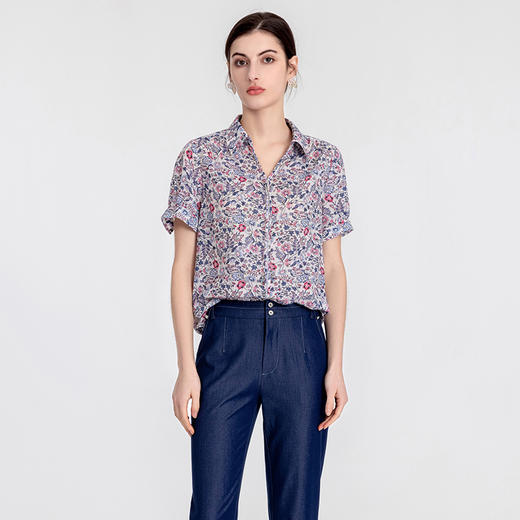 EIIR司歌翻领衬衫短袖印花宽松休闲ET891255Y 商品图0
