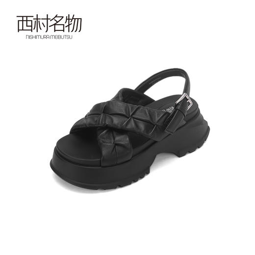 西村名物2024夏季新品真皮舒适圆头厚底时尚简约增高交叉凉鞋女X24BG20331 商品图1