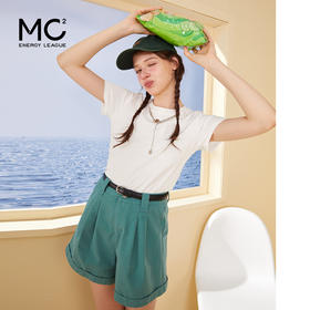 mc2白色圆领短袖T恤女装2024夏季新款净色小短款上衣配吊坠