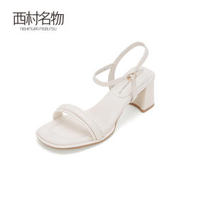 西村名物2024新品真皮精致经典纯高跟高级凉鞋女夏季外穿一字带X24BG20311