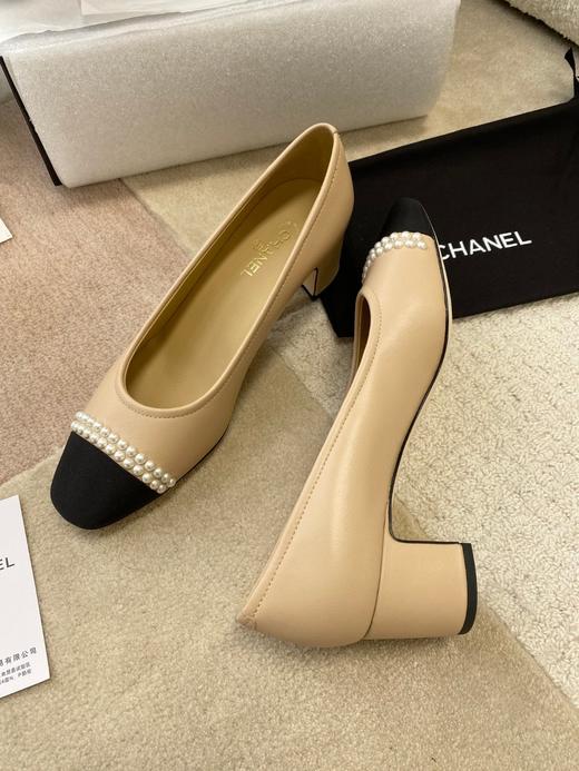 【牛货】小香经典拼接珍珠高跟鞋进口羊皮拼接丝绸方头浅口办公室通勤单鞋女 商品图9