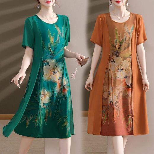TZF-中国风妈妈装连衣裙夏季短袖洋气质夏季中长款显瘦裙子 商品图1