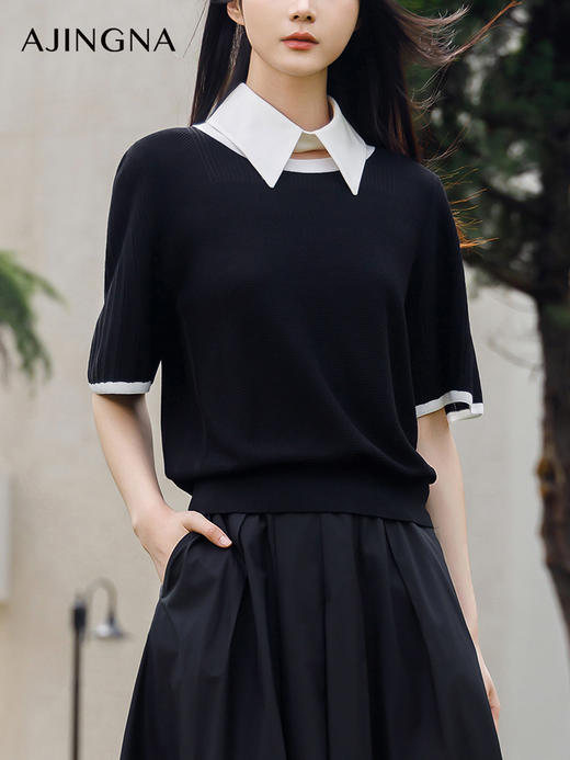 【商场同款】阿菁娜2024夏季新款假领舒适针织衫A29X301022 商品图4