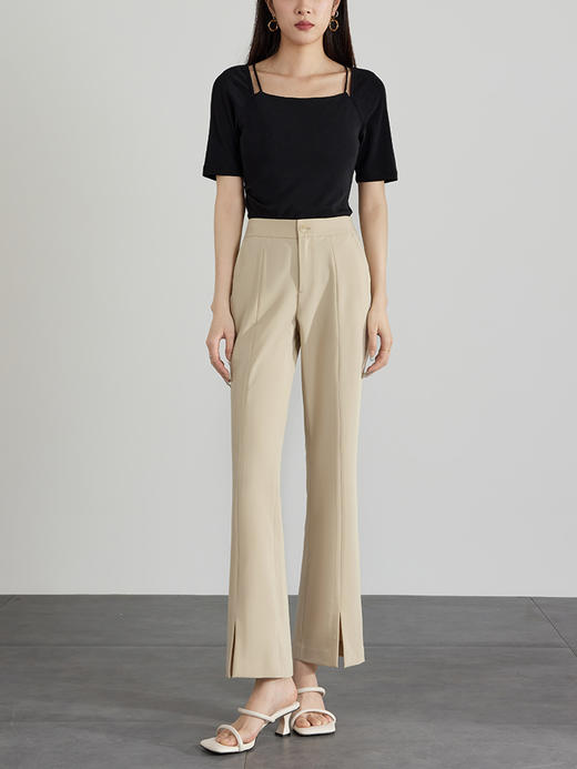 【专属特价】熙世界九分微喇裤夏季薄款2025新款小个子显瘦休闲开叉喇叭裤子 商品图4