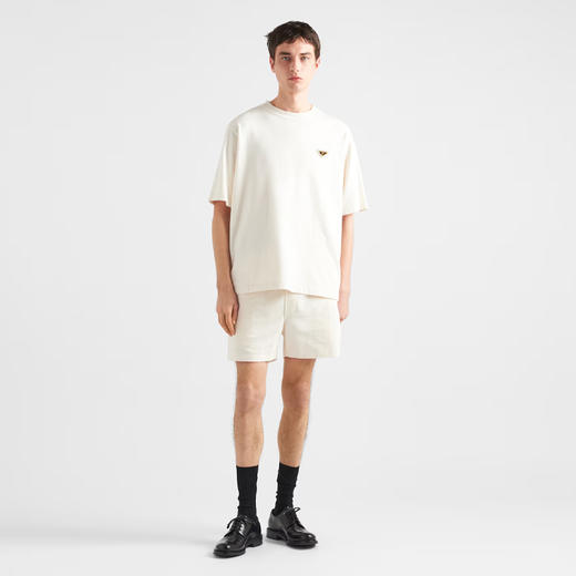 PRADA 普拉达 男士珐琅金属三角形徽标棉质圆领短袖T恤 米色 UJN861 14LK F0018 商品图3