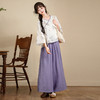 雀说复古汉元素中国风交领盘扣印花七分袖上衣+紫色阔腿裤AL7350 商品缩略图0