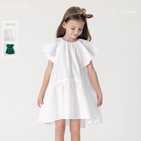 【马克珍妮 芦芙】女童荷叶边飞袖圆领连衣裙夏装新款裙子240869