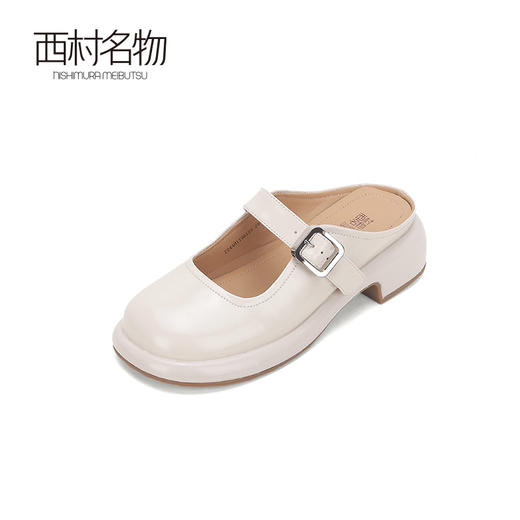 西村名物2024春夏新品真皮乐福半拖女设计感小众粗跟厚底小皮鞋T24AH11961 商品图1