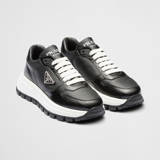 PRADA 普拉达 女士珐琅金属三角形徽标休闲运动鞋 黑色 1E804M 3LKI F0632 商品图0