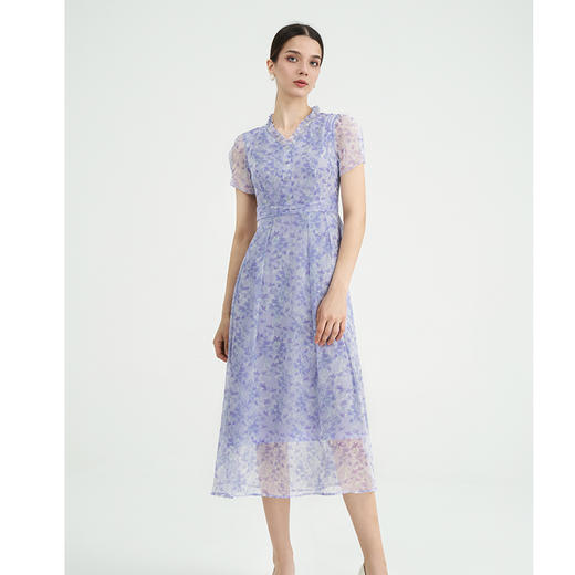 司歌印花雪纺短袖修身连衣裙A891231X 商品图2