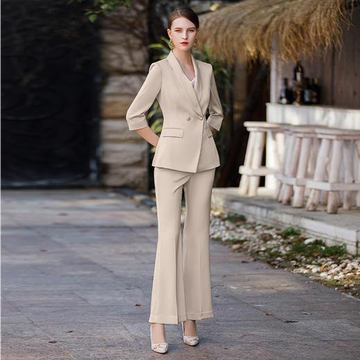 AD高级光泽感粉色西装套装女主持人正装时尚气质两粒扣经理工作服 商品图7