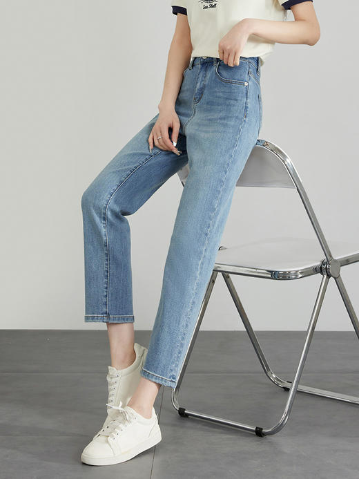 【专属特价】熙世界九分窄版直筒牛仔裤夏季梨形身材宽松显瘦小个子烟管裤子 商品图3