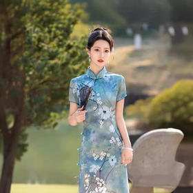 优雅复古气质，印花丝绸旗袍XS118