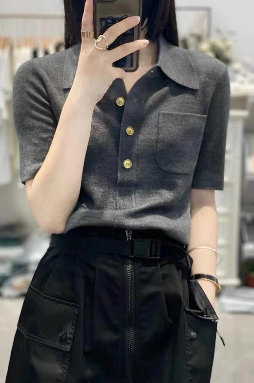 雀说 洋气POLO领天丝+精纺羊毛短袖针织薄款半袖衬衣领打底T恤衫4ZF-42101 商品图4