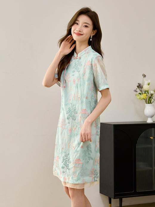 【专属特价】熙世界新中式国风刺绣连衣裙女2025夏新款气质立领裙子改良旗袍 商品图3