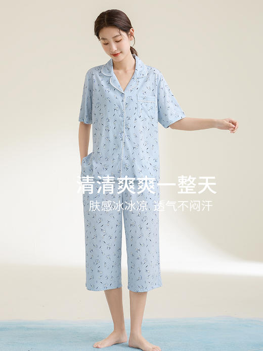 康妮雅女式短袖中裤开襟套装 商品图5