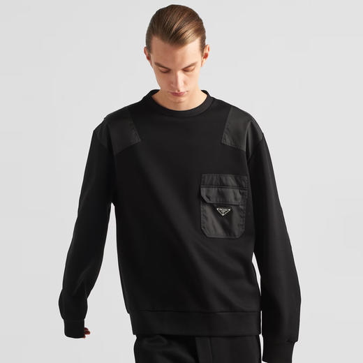 PRADA 普拉达 男士珐琅金属三角形徽标棉质运动卫衣 黑色 UJL35B 11JE F0806 商品图1