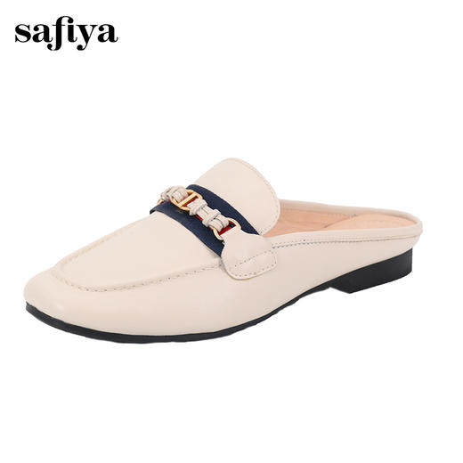 Safiya/索菲娅2024春季 复古拼色金属链英伦穆勒拖鞋 SF41112163 商品图0