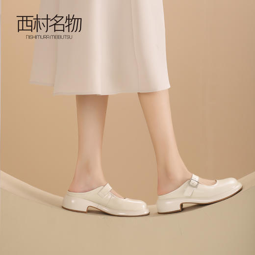 西村名物2024春夏新品真皮乐福半拖女设计感小众粗跟厚底小皮鞋T24AH11961 商品图3