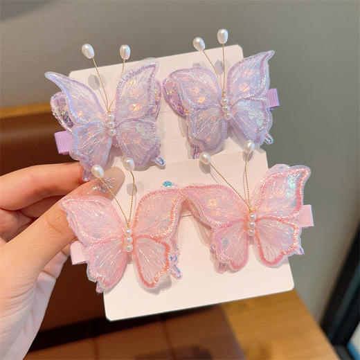 【超仙蝴蝶对夹！】儿童超仙气刺绣蝴蝶发夹女童可爱古风汉服头饰发卡公主刘海侧边夹 商品图2