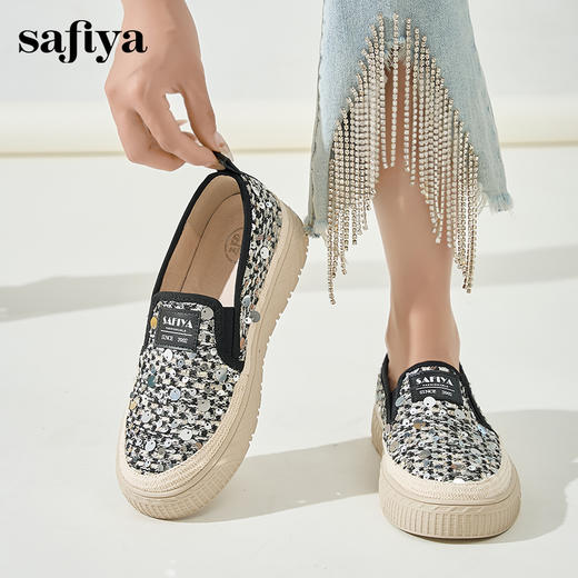 Safiya/索菲娅2024秋季圆头厚底亮片百搭一脚蹬懒人渔夫鞋 SF43111427 商品图1