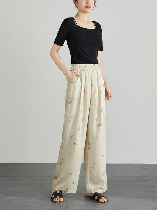 【专属特价】熙世界新中式水墨扎染阔腿裤夏薄款休闲高腰垂感凉凉裤直筒裤子 商品图4