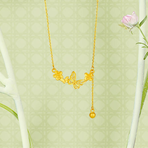 周六福黄金项链女计价足金樱花灿链坠安妮的花园系列送女友礼物 商品图2