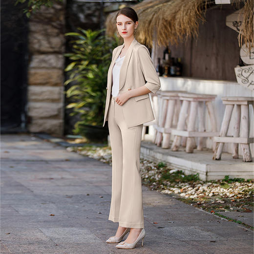 AD高级光泽感粉色西装套装女主持人正装时尚气质两粒扣经理工作服 商品图8