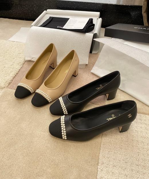 【牛货】小香经典拼接珍珠高跟鞋进口羊皮拼接丝绸方头浅口办公室通勤单鞋女 商品图2