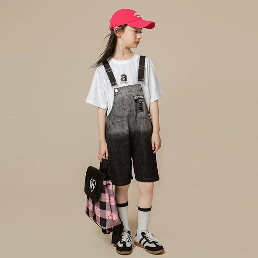 儿童2024女童夏季新品字母款全棉T恤＋牛仔背带裤中大童两件套 商品图1