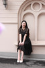 HJ2S19_漆黑色_连衣裙_春夏_复古网纱透视拼接收腰显瘦通勤气质连衣裙_高级女装_BERNIEELEN 伯妮斯茵 商品缩略图8
