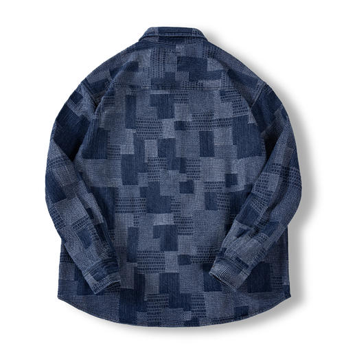 马登工装 日系复古boro蓝染拼接丹宁衬衫百家布牛仔长袖衬衣男春 商品图7