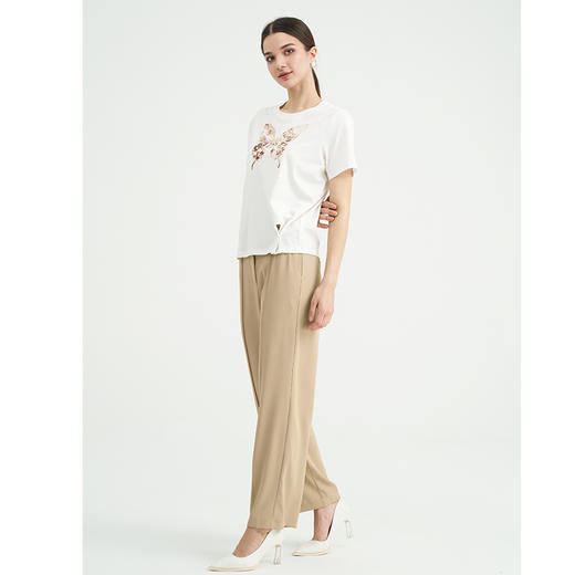 司歌圆领棉短袖T恤印花钉珠宽松休闲上衣F891401Y 商品图4