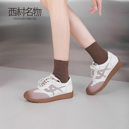 西村名物2024夏季新品复古真皮百搭拼色德训鞋女轻便软底休闲鞋X24AM13821 商品图2