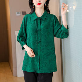 KQL-6958中式国潮风重磅真丝立体浮雕花复古宫廷衬衫上衣