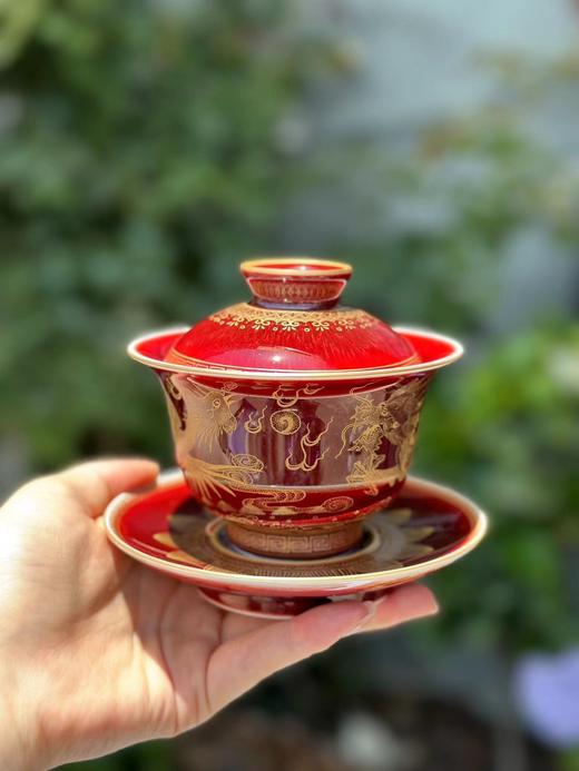 郎红描金龙凤盖碗 商品图0