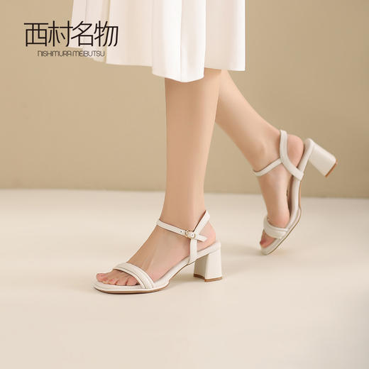 西村名物2024新品真皮精致经典纯高跟高级凉鞋女夏季外穿一字带X24BG20311 商品图2