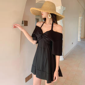 【新款泳衣系列】荷叶袖挂脖吊带连体裙式泳衣/分体式长袖运动泳衣/罩衫比基尼三件套泳衣