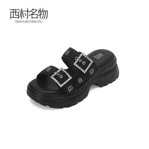 西村名物2024夏季新品透气休闲增高凉拖女外穿时尚柔软真皮纯色T24BJ20051 商品图1